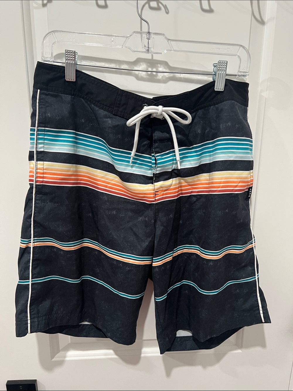 Aeropostale Black Board Shorts with Teal & Orange‎ Stripes Size Medium